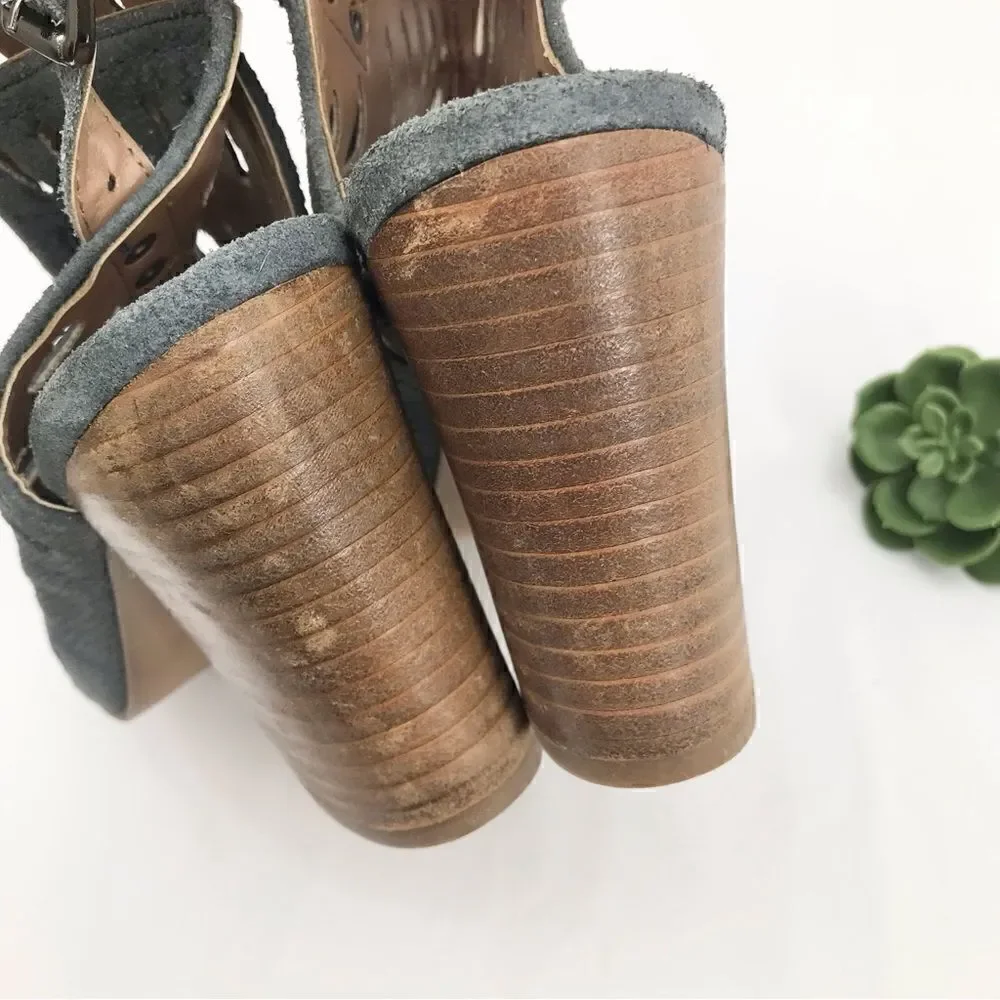 DIBA Slate Blue Laser Cut Suede Ankle Heels